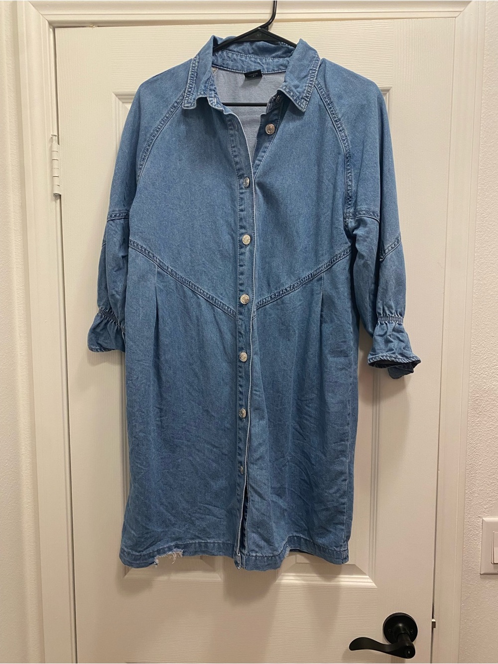 Light Blue Denim Button-Front Shirt Dress